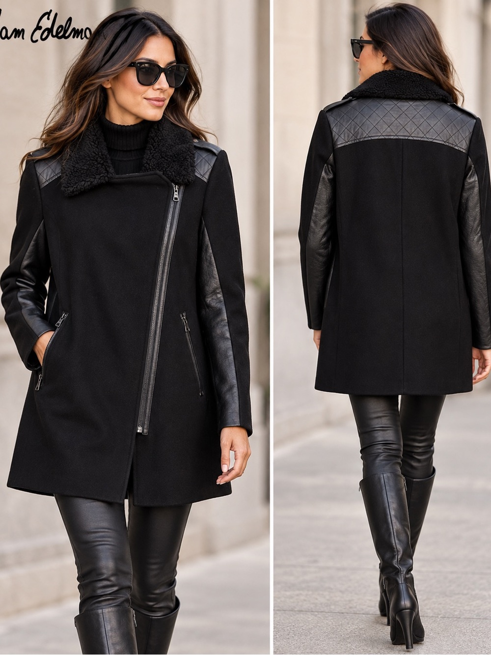 🖤MAKE OFFER🖤 Sam Edelman Black Wool Blend Faux Vegan Leather Zipper Sz Medium